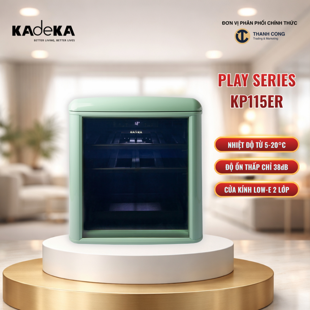 Tủ mát mini Play Series KP115ER 10-12 chai, đèn LED, 535 x 480 x 505mm