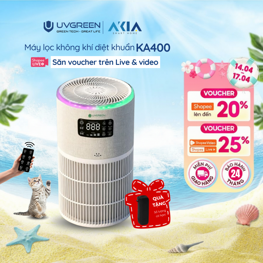 Máy Lọc Không Khí UVGREEN KA400 | Diệt Khuẩn nấm mốc, Chạy siêu êm, Màn hình cảm ứng, Lọc bụi mịn