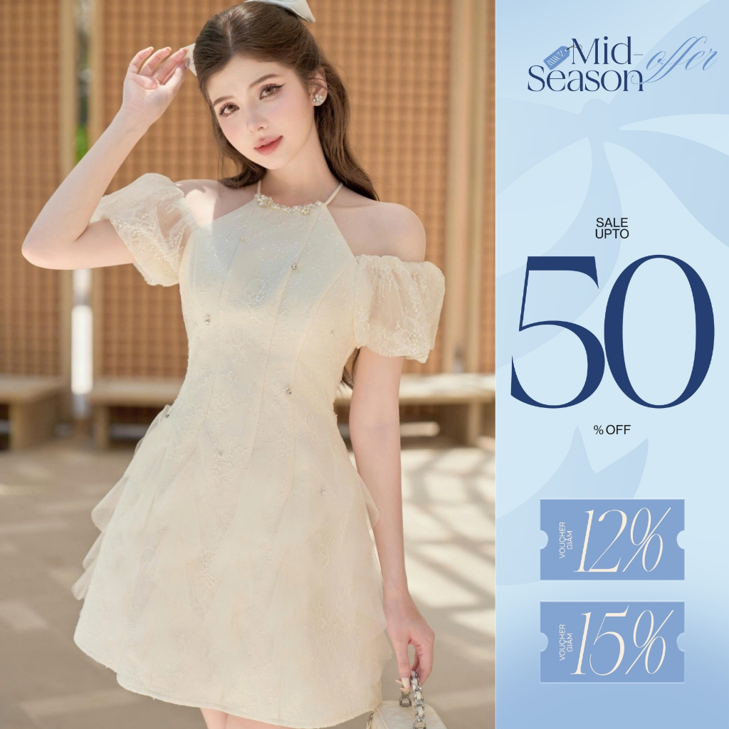ZAMY SHOP – Váy Zen Lưới Cổ Yếm VN17-T3-25 Tay Trễ Vai Bo Chun