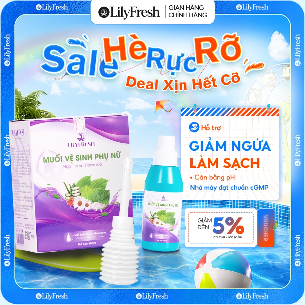 Muối Vệ Sinh Phụ Nữ LilyFresh Chiết Xuất Trầu Không Nano Nghệ Lô Hội - Hộp 1 Lọ + 1 Bình Rửa 100ml