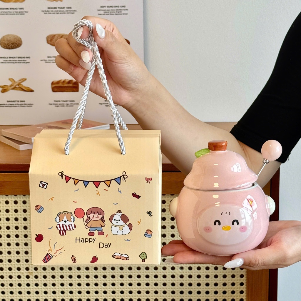 Ly cốc sứ hình trái lê dễ thương có nắp và muỗng kèm hộp quà  làm quà tặng bạn gái sinh nhật LB