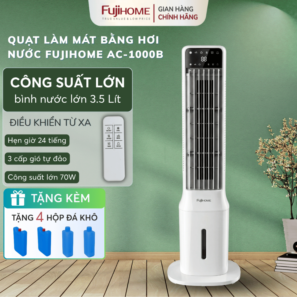 Quạt tháp hơi nước làm mát FUJIHOME AC-1000B Nhập Khẩu, quạt cây điện công suất lớn điều hòa