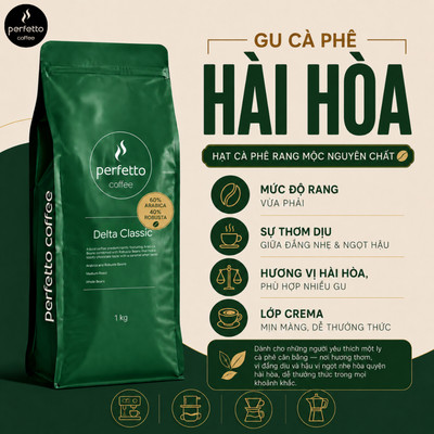 [Perfetto Coffee] Cà phê hạt Delta Classic 60% Arabica & 40% Robusta 1kg - Cà phê nguyên chất
