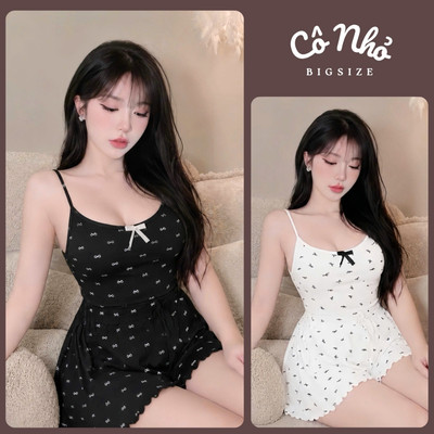 Set Đồ Bigsize Nữ Mặc Nhà Áo 2 Dây In Họa Tiết Nơ Phối Quần Đùi Lưng Thun Mềm Mát Co Giãn SET827/G124/SET884
