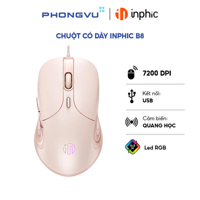Chuột có dây Inphic B8 Instant A704F (Hồng) - Bảo hành 12 tháng