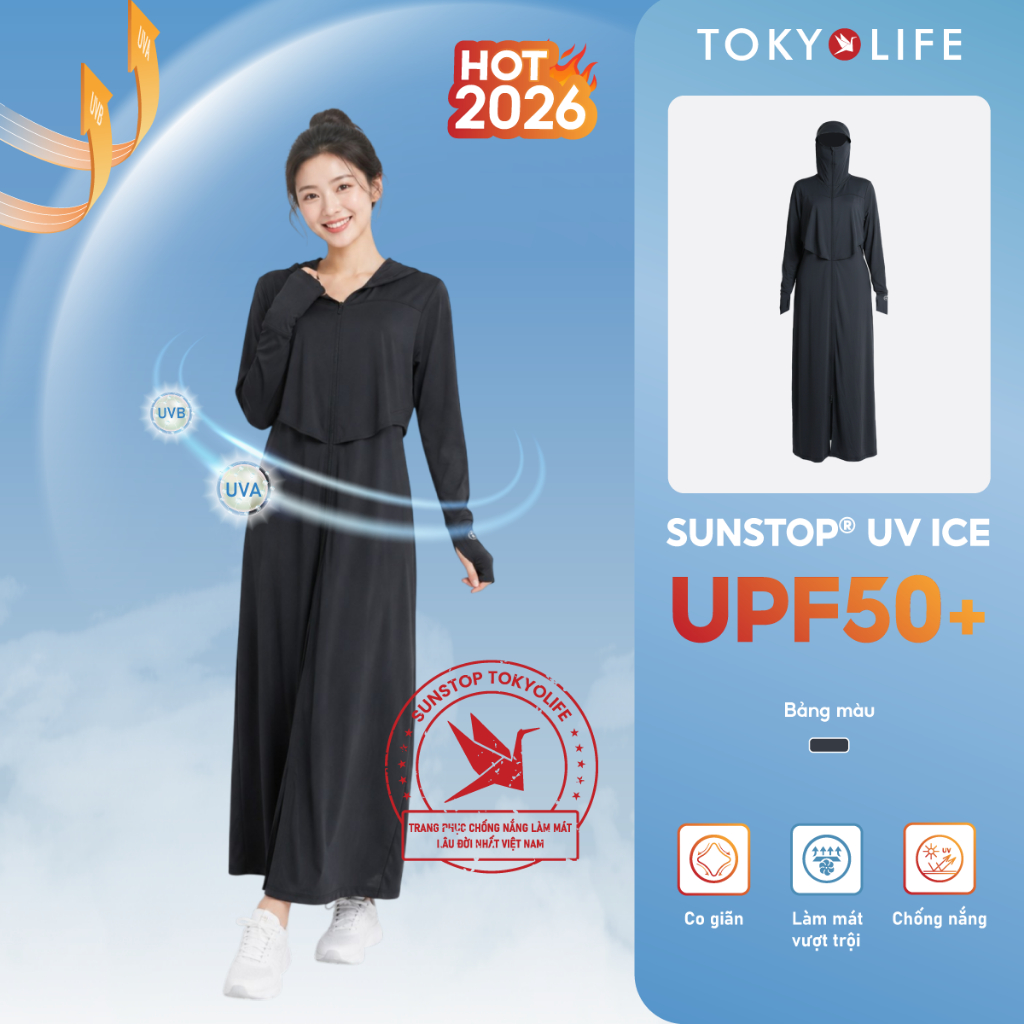 [NEW 2026] Áo chống nắng Nữ dáng dài TOKYOLIFE Sunstop Ice siêu mát lạnh thoáng khí mũ rộng vành 400