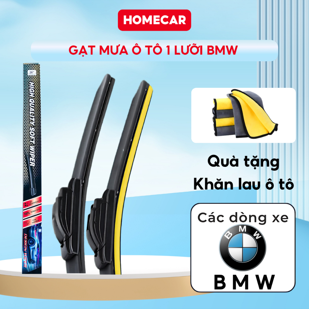 Cần Gạt Mưa Ô Tô BMW 1 Lưỡi Silicon Chính Hãng Theo Xe BMW X1 X3 X5 X6 Series 3 5 7 Gạt Êm Sạch Bền