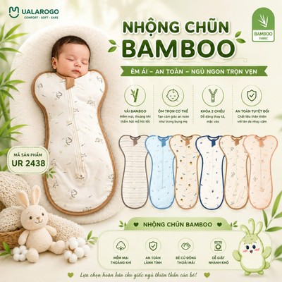 Nhộng chũn cho bé chống giật mình sơ sinh Ualarogo 0-9 tháng vải Sợi tre Bamboo khoá 2 chiều 2438