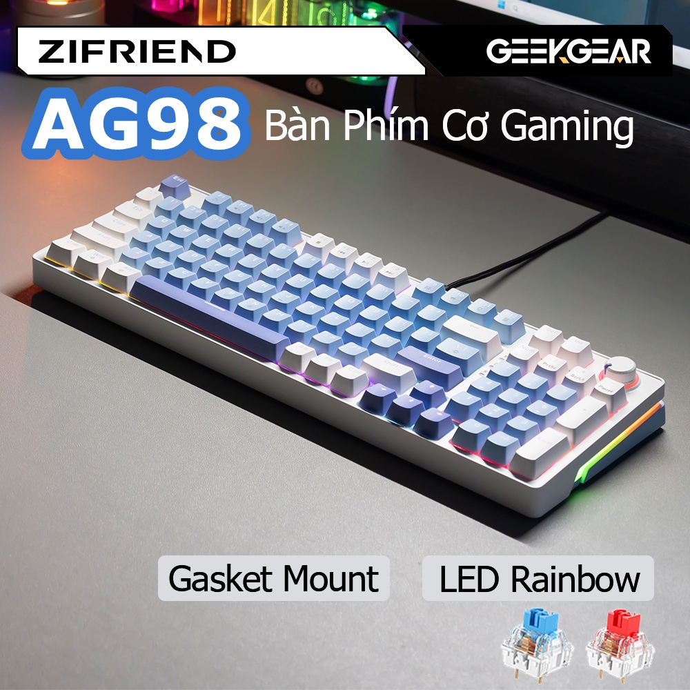 Bàn Phím Cơ Gaming ZIFRIEND AG98, 98 phím, Hỗ trợ hotswap, Red / Blue Switch, LED, Gasket Mount
