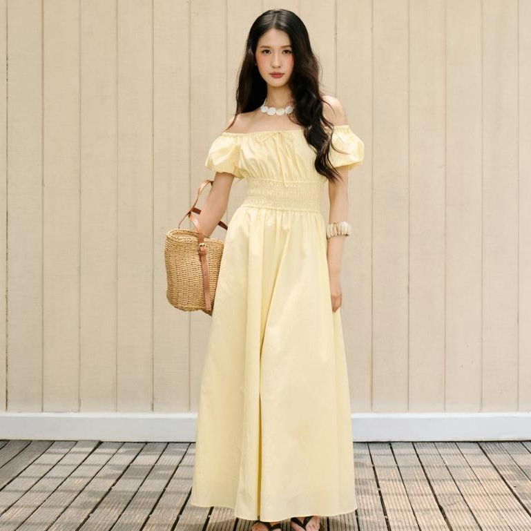 Đầm maxi nữ tay ngắn THE C.I.U, váy chiết eo smock dáng xòe nữ tính dịu dàng – Mamie Dress - MN12 | BigBuy360 - bigbuy360.vn