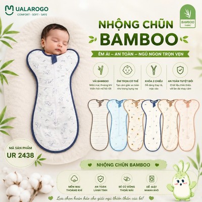 Nhộng chũn cho bé tránh giật mình Ualarogo 0-9 tháng sơ sinh Cotton petit co giãn khoá 2 chiều 2439