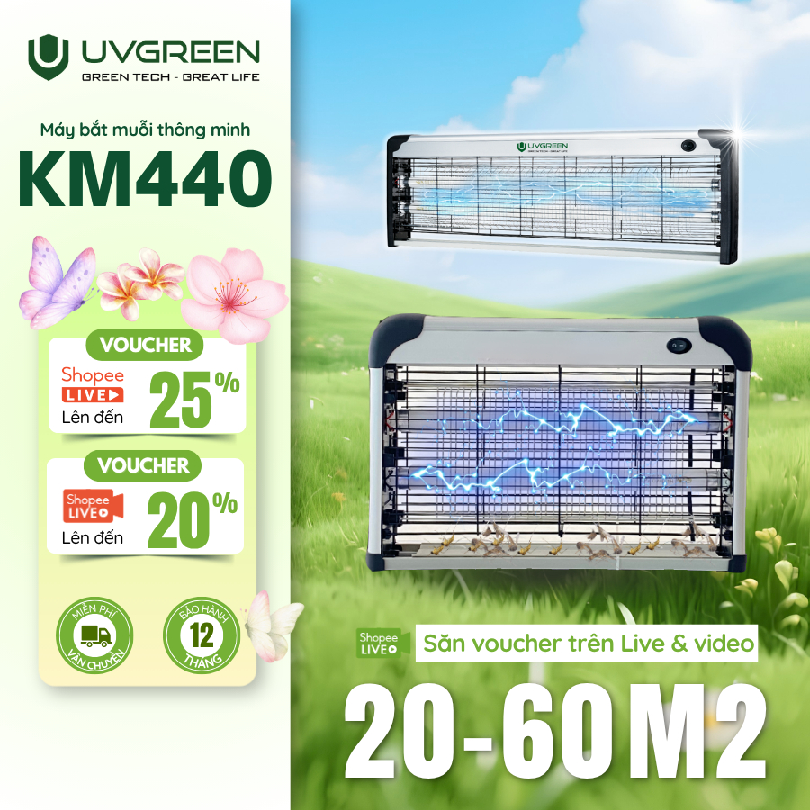 Đèn Bắt Muỗi, Ruồi Và Côn Trùng Thông Minh UVGREEN KM420, KM430, KM440 | Công Suất 20-40W, An toàn