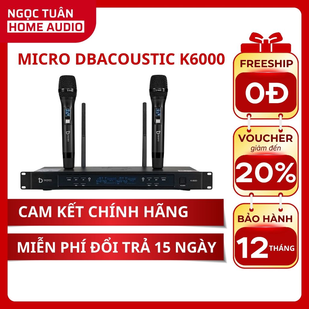 Micro Không Dây DBACOUSTIC K6000 Phiên Bản 2025 - Micro chuyên nghiệp sóng khỏe - Micro KTV