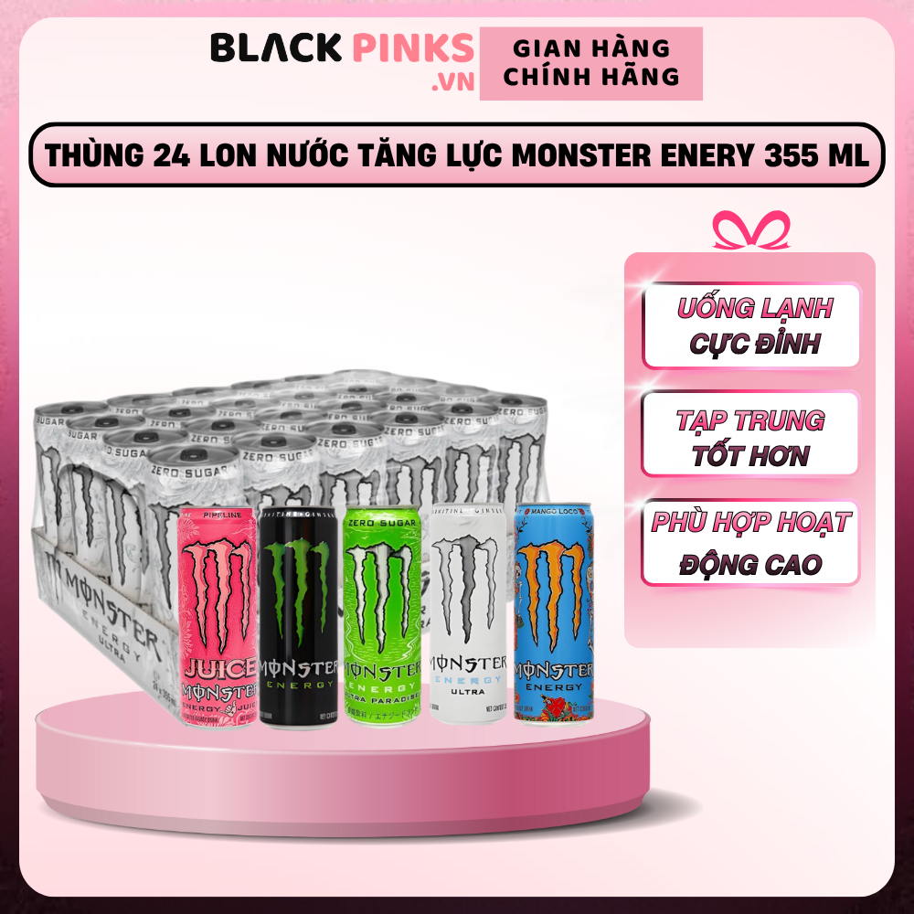 Thùng 24 lon nước tăng lực Monster Energy/Energy Ultra/Mango vị xoài/Ultra Paradise 355ml