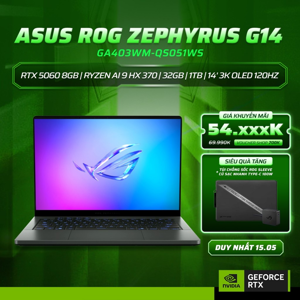 Laptop ASUS ROG Zephyrus G14 GA403WM-QS051WS Card đồ họa GeForce RTX™ 5060 8GB