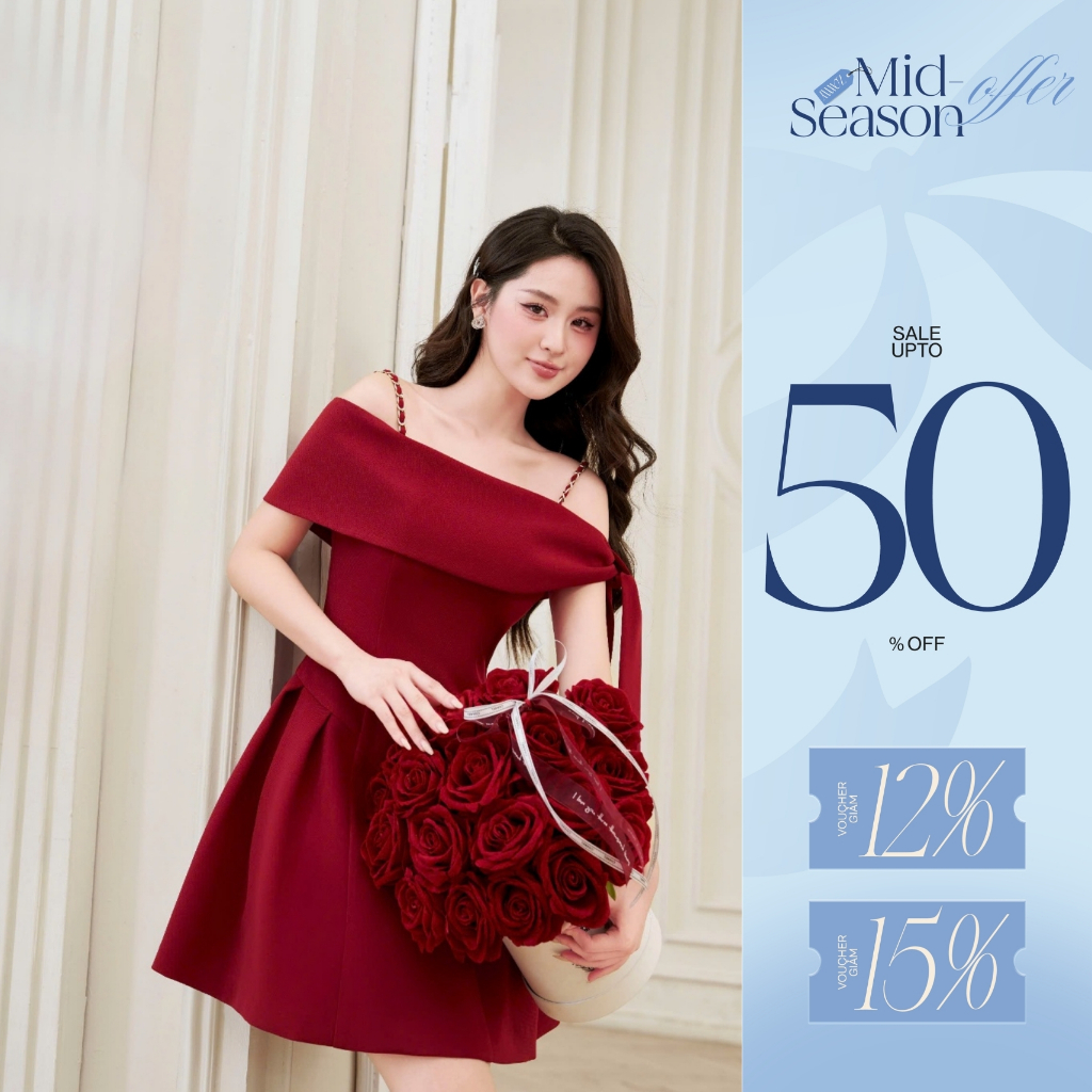 ZAMY SHOP - Váy TK trễ vai đỏ nơ lệch váy body nữ tôn dáng, đầm dự tiêc sang chảnh, váy nữ 2025