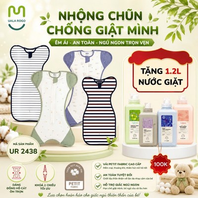 [TẶNG nước giặt] Nhộng chũn chống giật mình Ualarogo 2 khóa tay dễ thay bỉm bé sơ sinh 0-12M vải sợi tre co giãn 2464