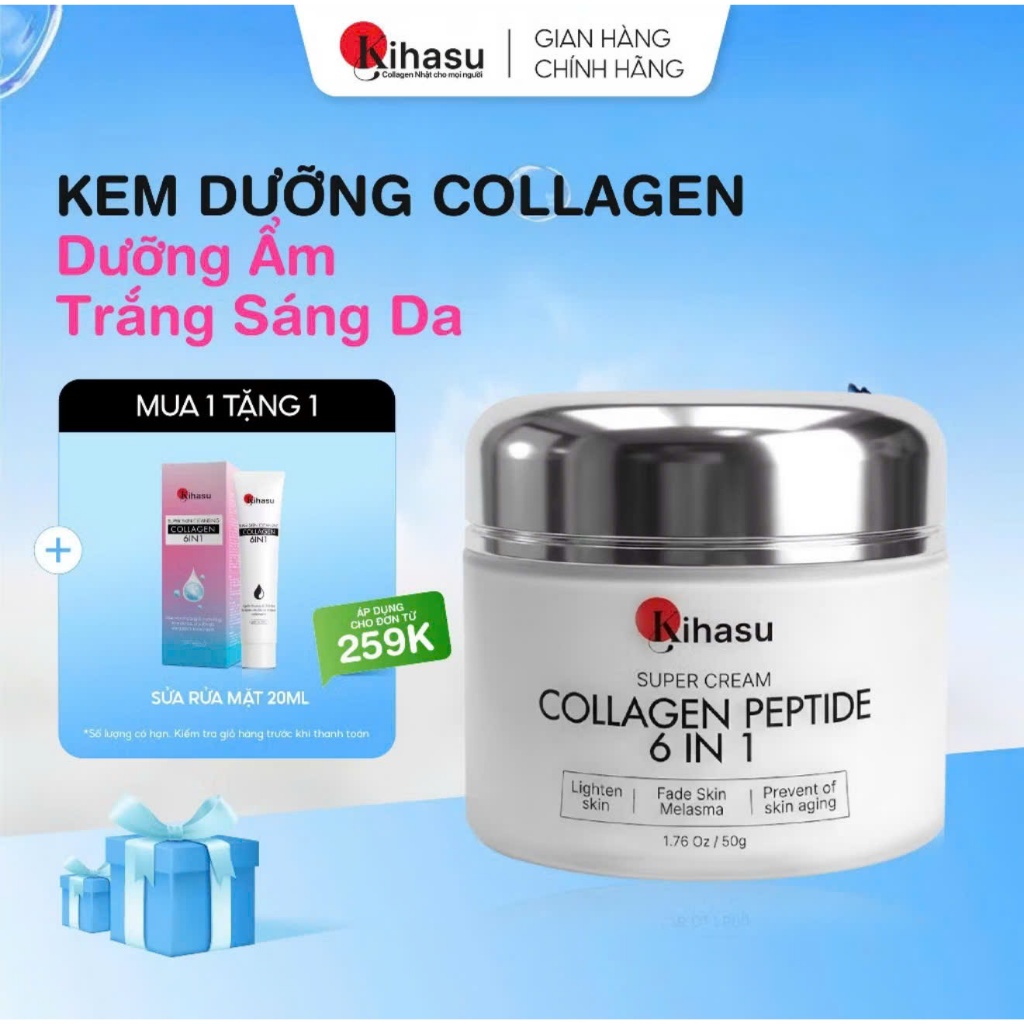 [Pass KOC 99%][Đã Mở Seal] Kem dưỡng Collagen Kihasu cấp ẩm sáng da mờ thâm phục hồi da khô da nhạy 