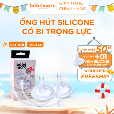 Ống Hút Silicone Có Bi Trọng Lực bébémarc - Giúp Bé Uống Dễ Dàng Ở Mọi Góc Độ (Set đôi, Tách lẻ)