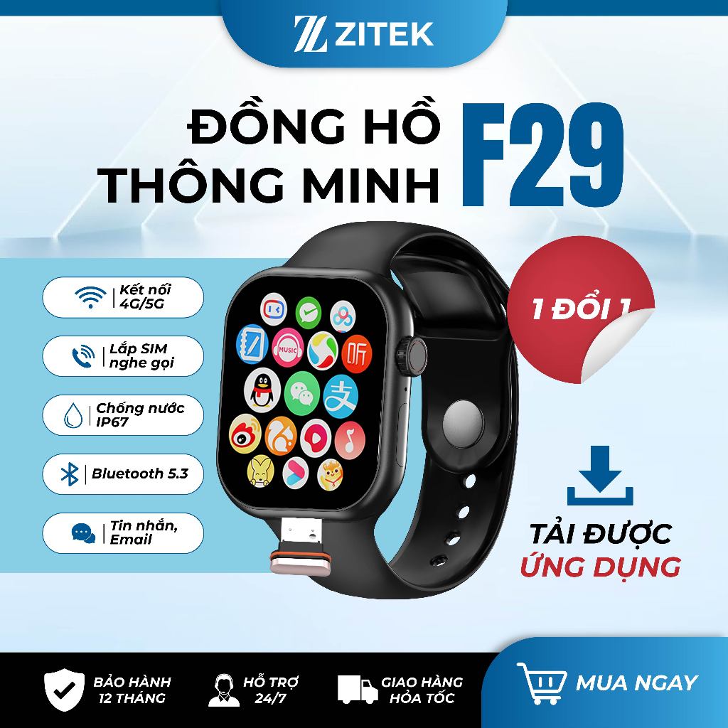 Đồng Hồ Thông Minh Lắp Sim ZITEK F29 Nghe Gọi, Tải Ứng Dụng, Định Vị, Video Call, Camera, Học Tập