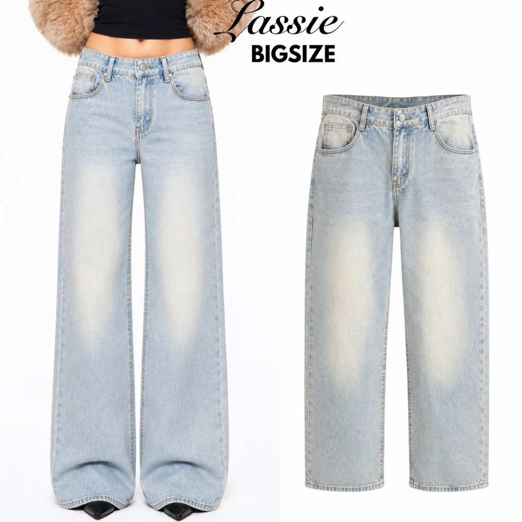 LASSIE BIGSIZE| Quần jeans ống suông rộng (60-90kg) TRƠN JEANS