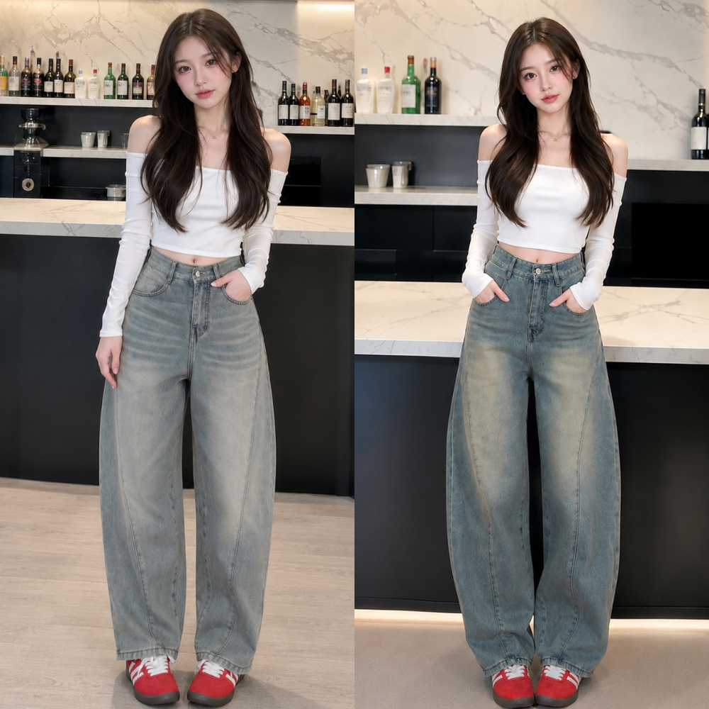Quần jeans ống cong form rộng MIAA phong cách UNISEX bom bản PREMIUM màu wash retro cá tính