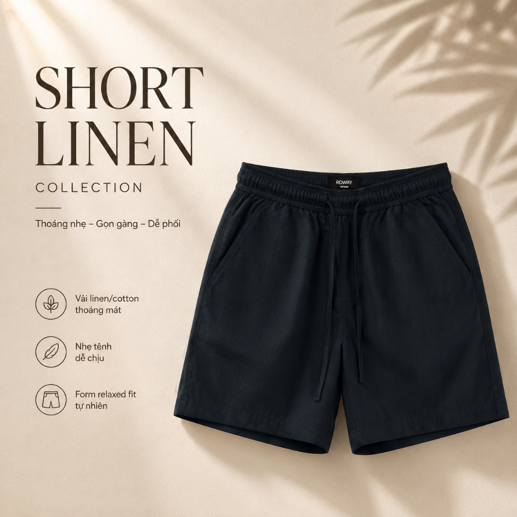 [MỞ BÁN] Quần short nam ROWAY, chất liệu linen cotton | Quần short dệt cạp chun | BigBuy360 - bigbuy360.vn