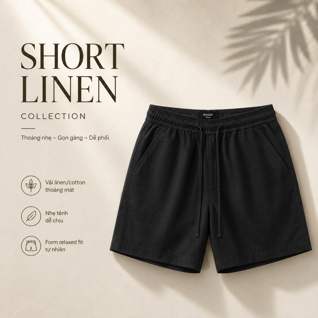 [MỞ BÁN] Quần short nam ROWAY, chất liệu linen cotton | Quần short dệt cạp chun | BigBuy360 - bigbuy360.vn