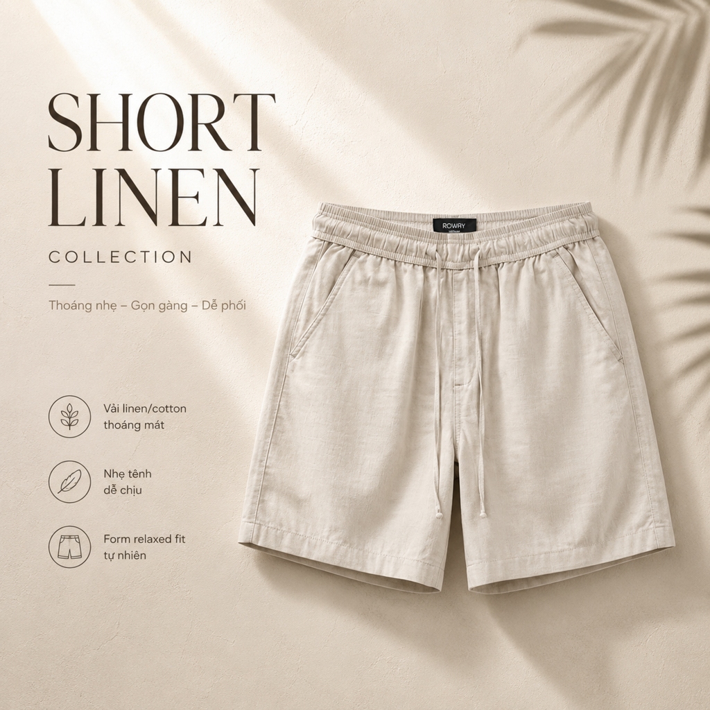 [MỞ BÁN] Quần short nam ROWAY, chất liệu linen cotton | Quần short dệt cạp chun | BigBuy360 - bigbuy360.vn