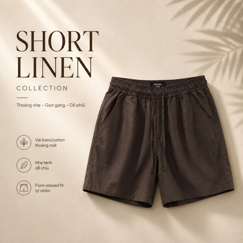 [MỞ BÁN] Quần short nam ROWAY, chất liệu linen cotton | Quần short dệt cạp chun | BigBuy360 - bigbuy360.vn