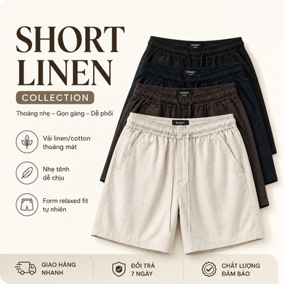 Quần short nam ROWAY, chất liệu linen cotton | Quần short dệt cạp chun