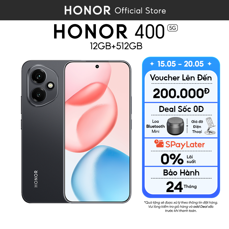 Điện Thoại Honor 400 5G 12GB + 512GB | AI Camera 200MP, Sạc Nhanh 80W | Snapdragon 7 Gen 3 | BH 24 T