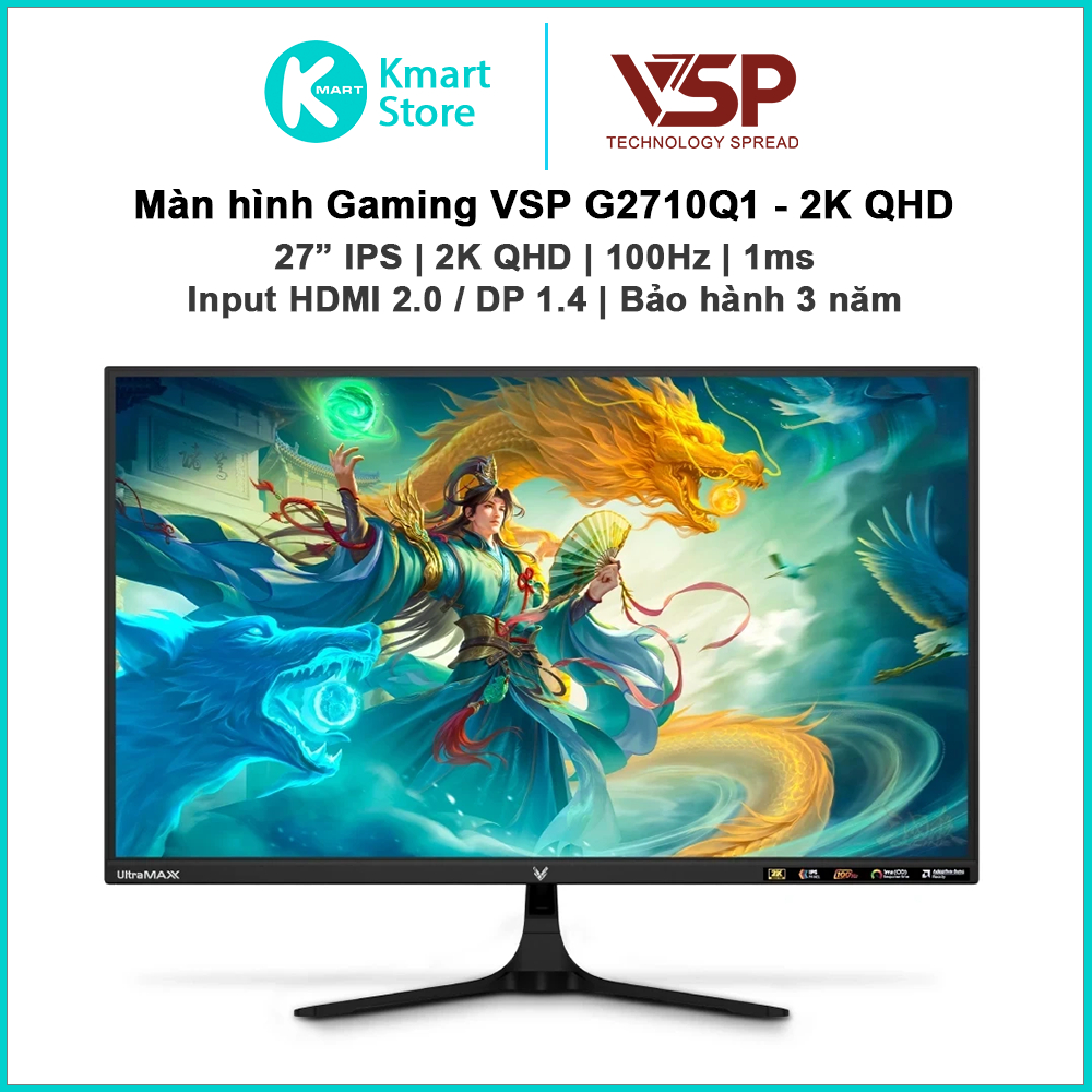 Màn hình Gaming VSP G2710Q1 | 27" IPS / 2K QHD / 100Hz / 1ms | Input HDMI / DP | Bảo hành 3 năm