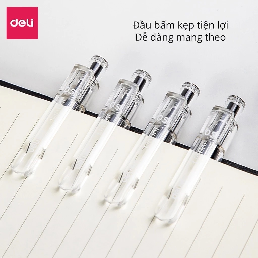 Bút Bi Gel Bấm Deli A575 Ngòi 0.5mm Mực Đen Xanh Đỏ Viết Mượt Không Lem