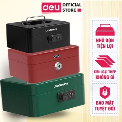 Hộp Đựng Tiền Kim Loại Deli Hộp Đựng Trang Sức Nhiều Ngăn Bảo Vệ Tài Sản Hộp Tiền Mật Mã Chìa Khoá Nhiều Màu Đen Đỏ Xanh