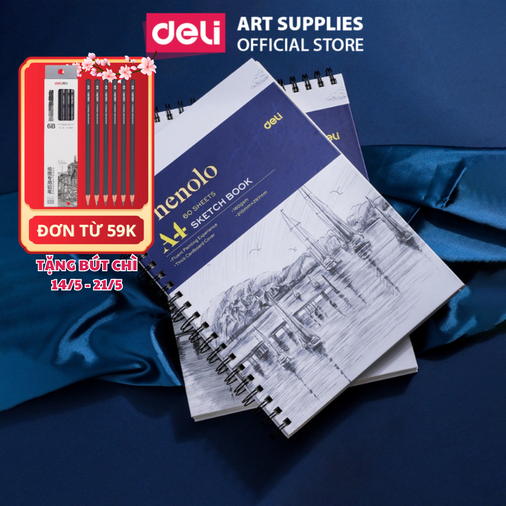 [TẶNG CHÌ PHÁC THẢO] Sổ Sketchbook 160gsm Deli Sổ Vẽ Phác Thảo Size A3 A4 A5 Bìa Cứng Hai Lớp Giấy D