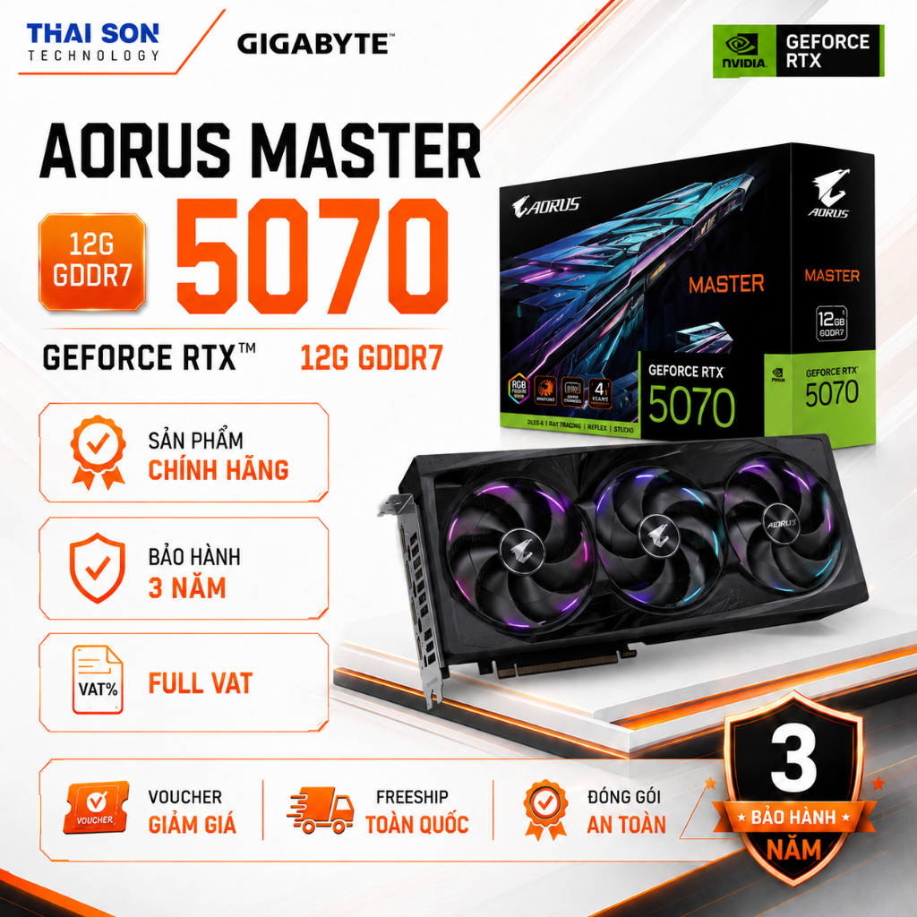[FULL VAT] Card Màn Hình Gigabyte AORUS GeForce RTX 5070 MASTER 12G Chính Hãng | VGA RTX 5070 GDDR7 