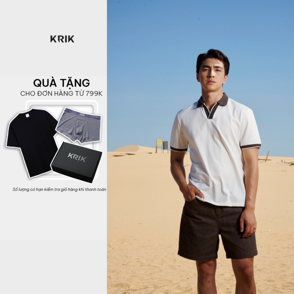 [KRIK x Bình An] Áo Polo Nam KRIK Form Regular Chất Cotton Mềm Mại Thiết Kế Cổ V Thanh Lịch PL2324