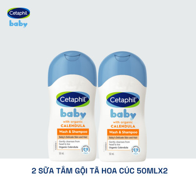 [GIFT] Combo 2 Sữa tắm gội hoa cúc dịu lành cho bé Cetaphil Baby Wash & Shampoo with Organic Calendula 50ml/chai