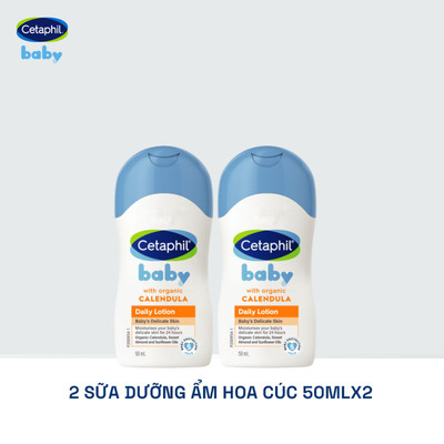 [GIFT] Combo 2 Sữa dưỡng ẩm hoa cúc dịu nhẹ hằng ngày cho bé Cetaphil Baby Daily Lotion with Organic Calendula 50ml/chai