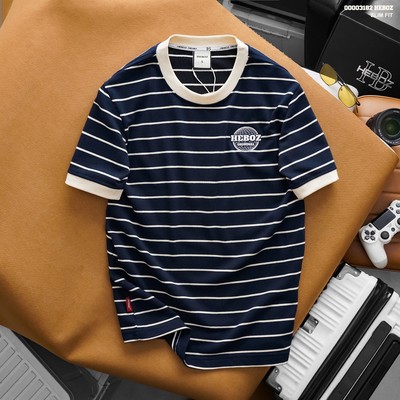 Áo thun nam HEBOZ striped logo Origi 2M cotton nỉ dày dặn - 00003182