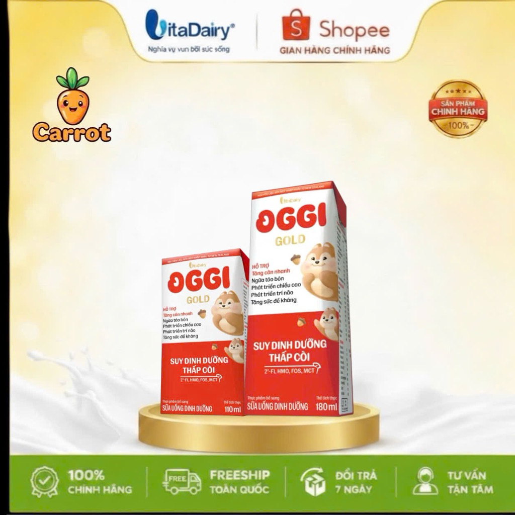 Sữa Pha Sẵn Oggi Gold 110ml/180ml - Thùng 48 Hộp - VitaDairy