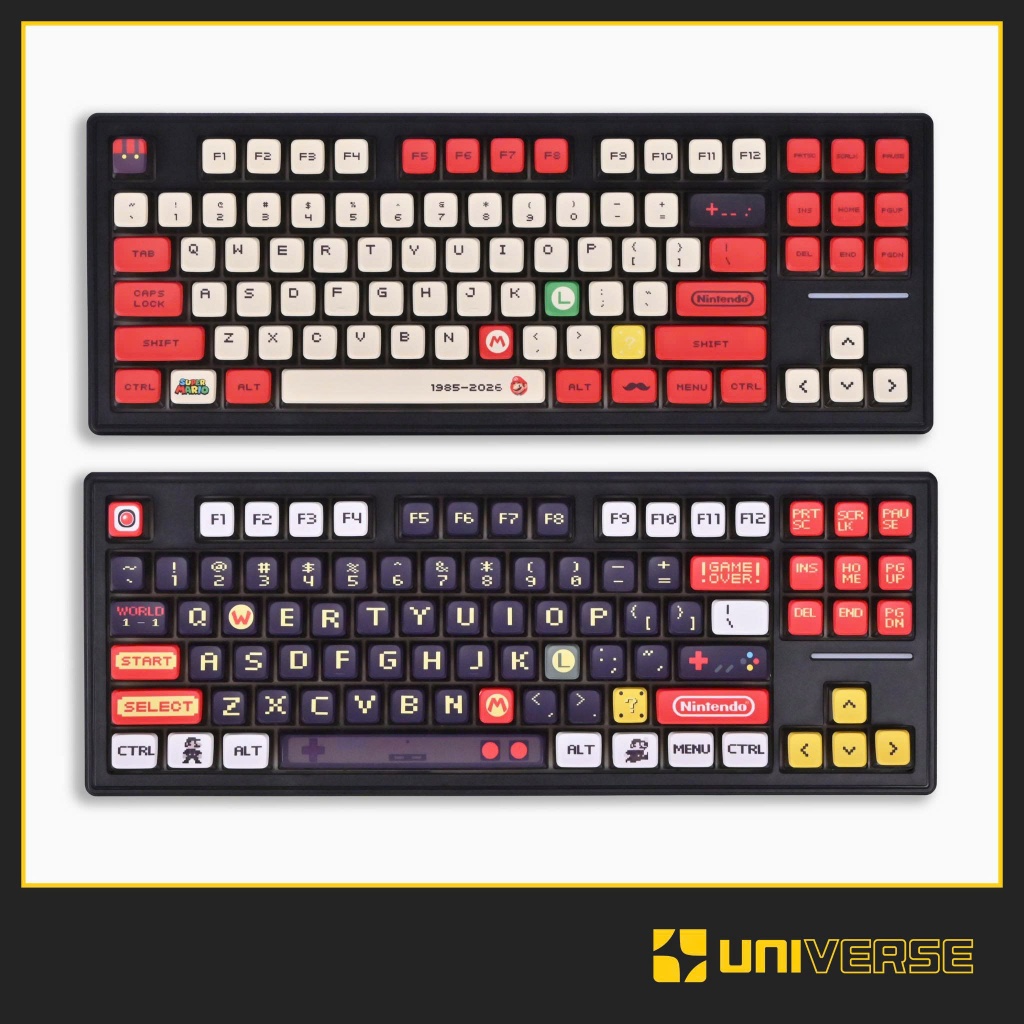 Keycap Pudding Mario Retro Xuyên LED PBT Dyesub Profile MDA 119 Nút Bàn Phím Cơ Keycap Đỏ Đen