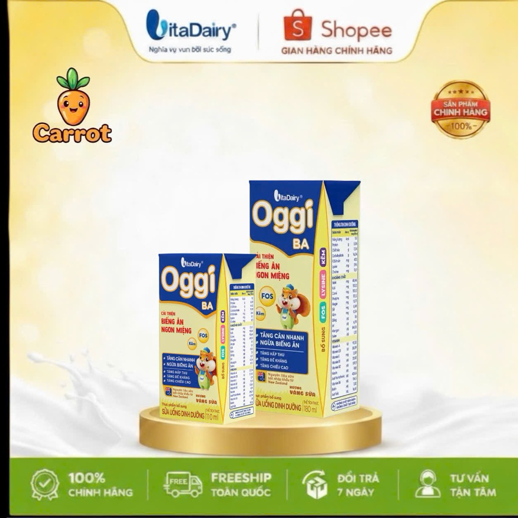 Sữa Pha Sẵn Oggi BA 110ml/180ml - Thùng 48 Hộp - VitaDairy