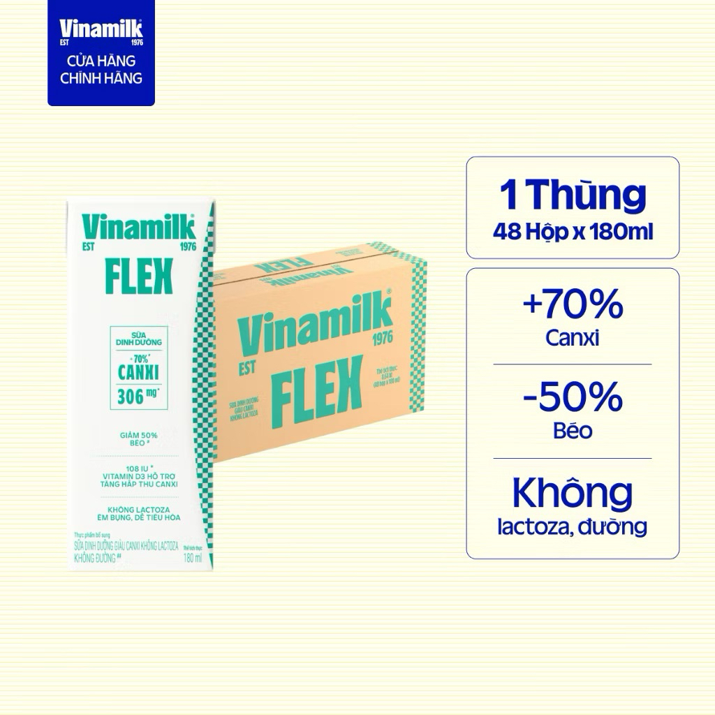 Thùng 48 Hộp Sữa Dinh Dưỡng Vinamilk Flex Giàu Canxi Không Lactoza 180ml