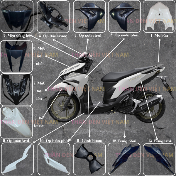 Dàn áo nhựa màu vario click 125/150 2023-2025. Dàn áo mới chưa sơn. Có sơn theo yêu cầu.