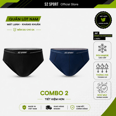 COMBO 2 Quần lót nam S2 SPORT sịp AIR-COOL cao cấp +1000 lỗ thông hơi cạp chun FITFOMR 360 SBF06.CB2