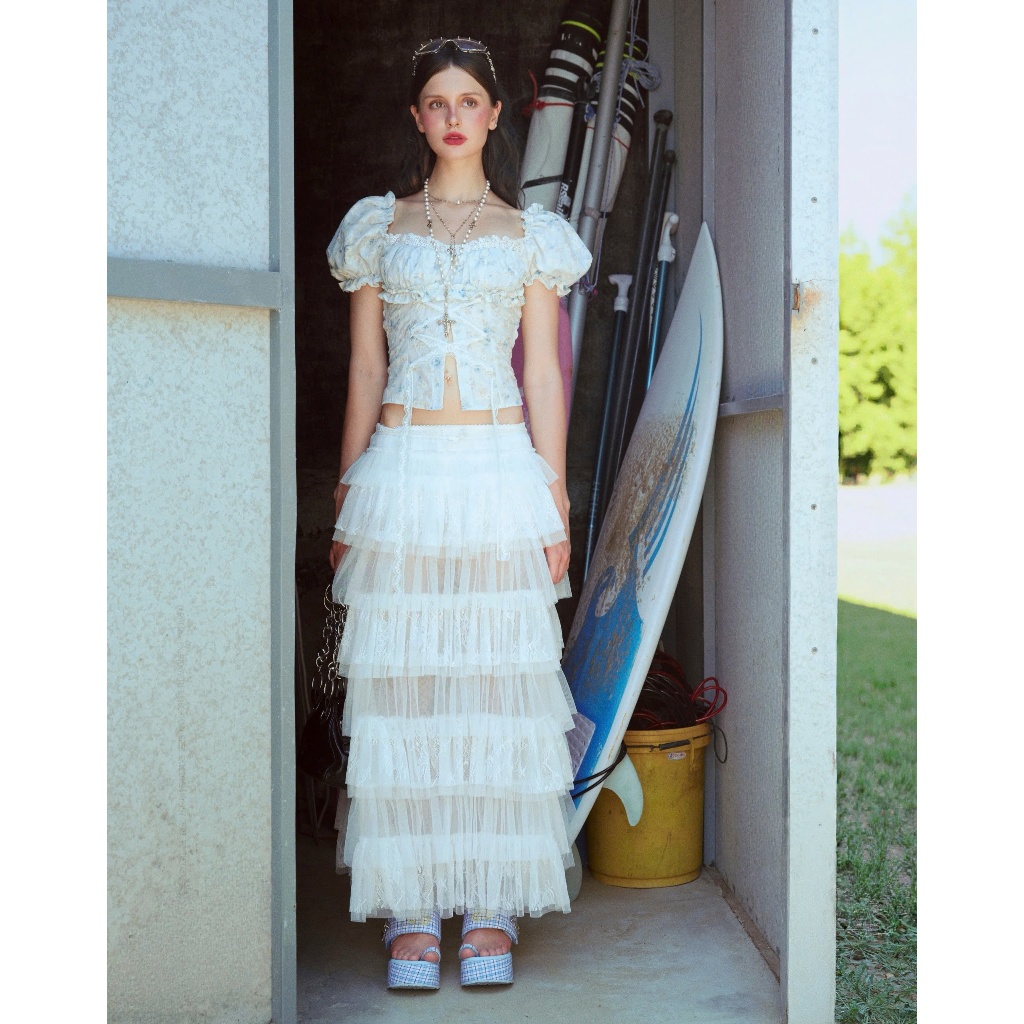 Elise Blouse - Remmus | Áo tay bồng vải hoa thêu vintage đan dây eo kiểu corset - BST SUMMER SLUMBER | BigBuy360 - bigbuy360.vn