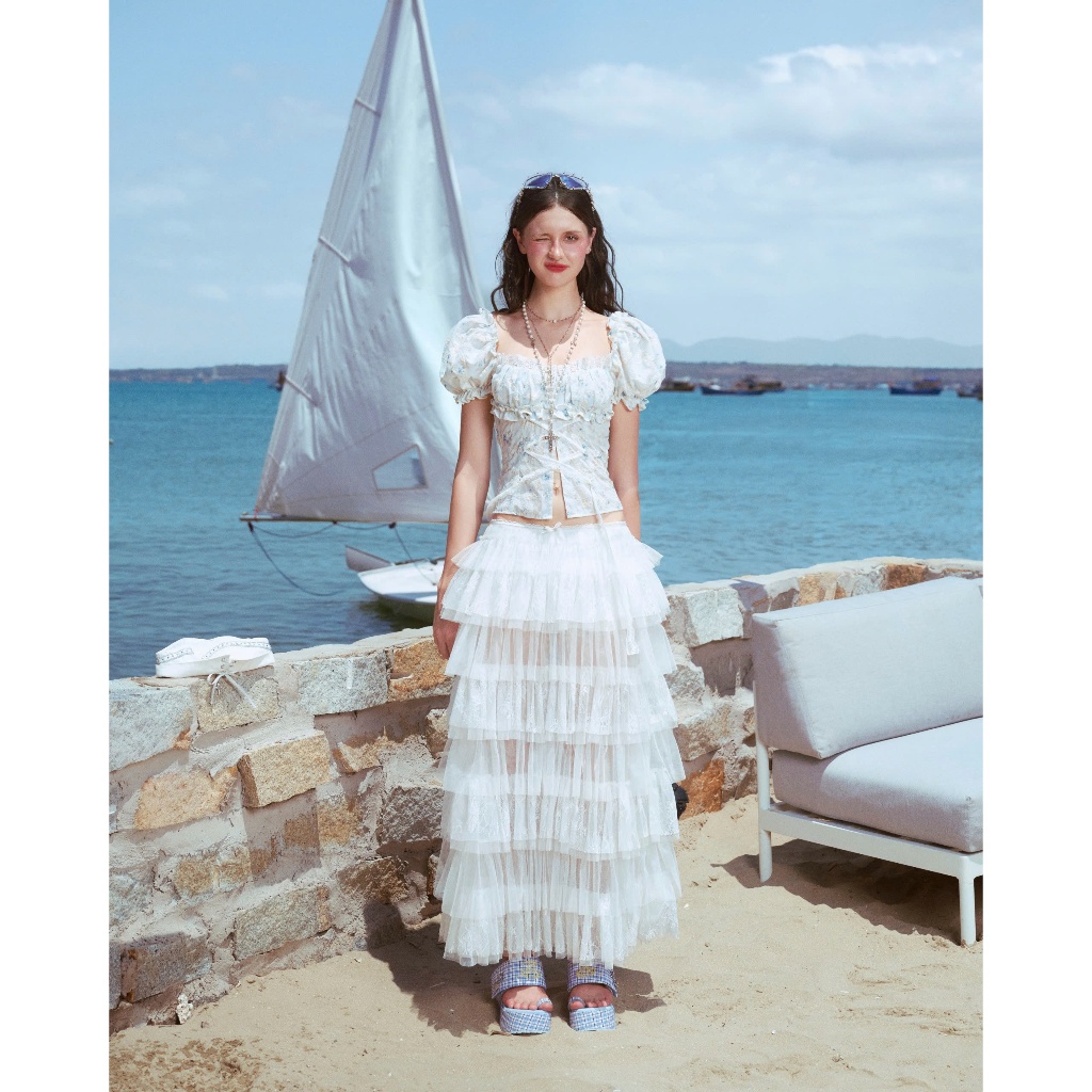 Elise Blouse - Remmus | Áo tay bồng vải hoa thêu vintage đan dây eo kiểu corset - BST SUMMER SLUMBER | BigBuy360 - bigbuy360.vn