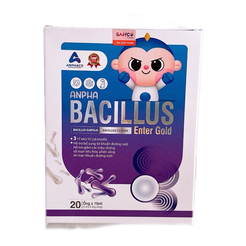 Men vi sinh Anpha Bacillus Enter Gold hộp 20 ống giúp bổ sung lợi khuẩn đường ruột, giảm rối loạn ti